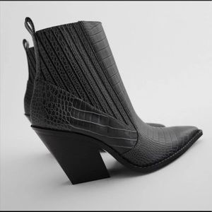 Zara animal print cowboy heeled ankle boots